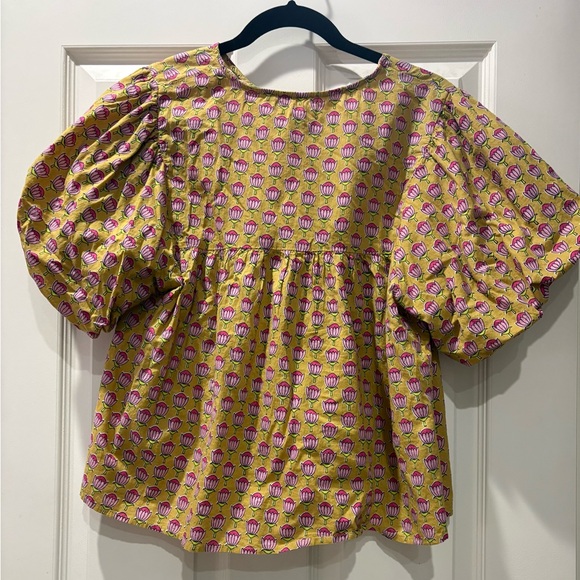 THML Yellow Blouse with Pink Floral Tulip Motif - Picture 5 of 6